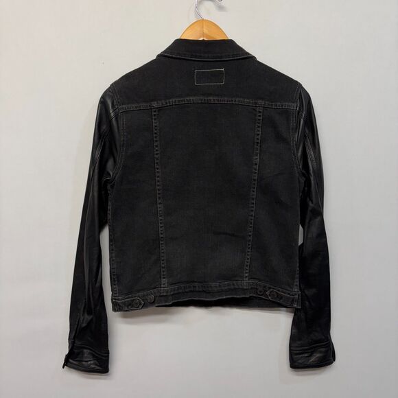Rag & Bone Women Lamb Leather Sleeve Denim Jacket Size Medium Black D060 -1 - Picture 11 of 15